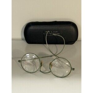 Antique Round Wire Rim Spectacles Eyeglasses Cable Original Case w/ Dr Info